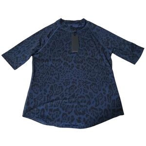 Greyson Damisa Leopard Sienna Top Small Midnight Sky Blue Short Sleeve NWT 🐆💙